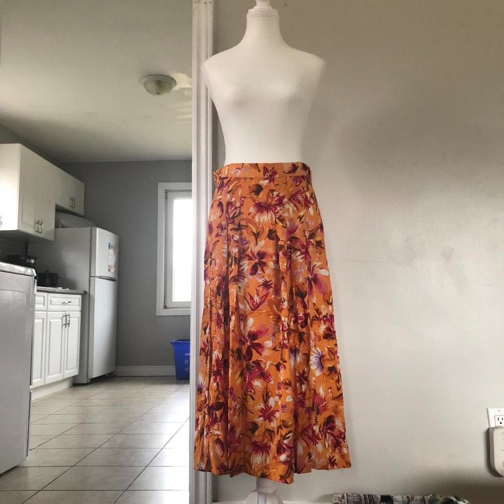 H&M orange floral midi skirt